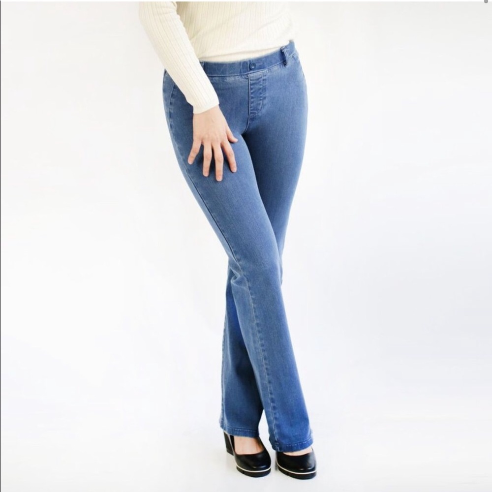 BETABRAND Yoga Denim Pant Straight Leg Elastic Waist Size Medium